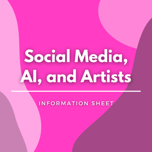 White text on pink background reads Social Media, Artists and AI