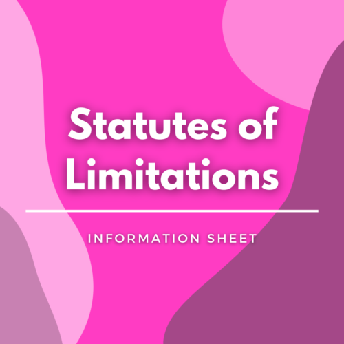 white text on pink background reads: Statutes of Limitations.